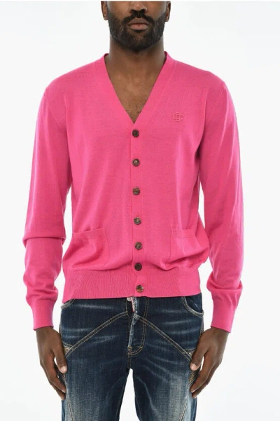 Dsquared2 Virgin Wool V-neck Cardigan In Pink