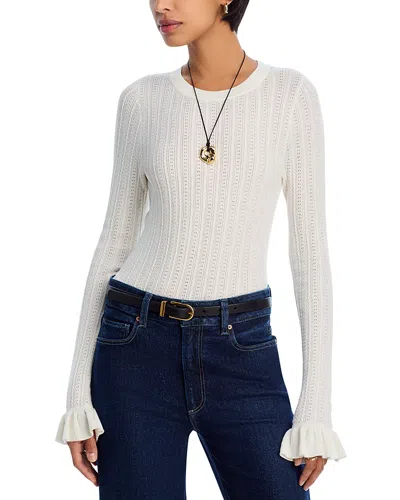 Paige Ophelia Novelty Stitch Crewneck Sweater Top In White