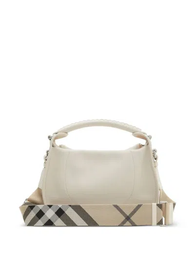 Burberry Small Calf Leather B Clip Messenger Bag In White