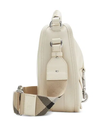 Burberry Small Calf Leather B Clip Messenger Bag In White