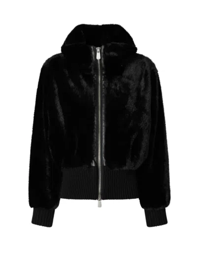 Pinko Faux Fur Bomber Jacket In Black