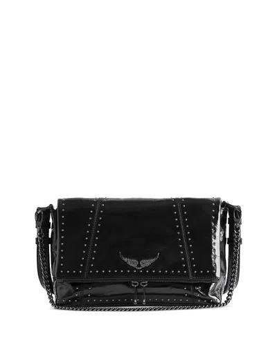 Zadig & Voltaire Black Leather Rock Ii Vintage Patent Studs Shoulder Bag