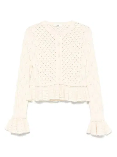 Chloé Latte-colored Crochet Cardigan In Cotton Blend In Neutral
