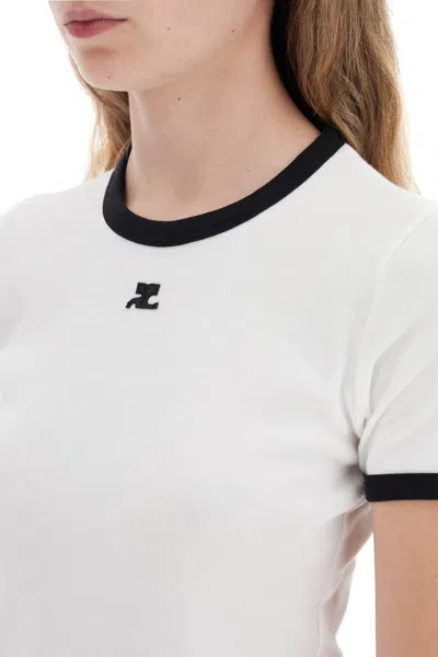 Courrèges Courreges Women Cotton T-shirt With Contrasting Profiles In White