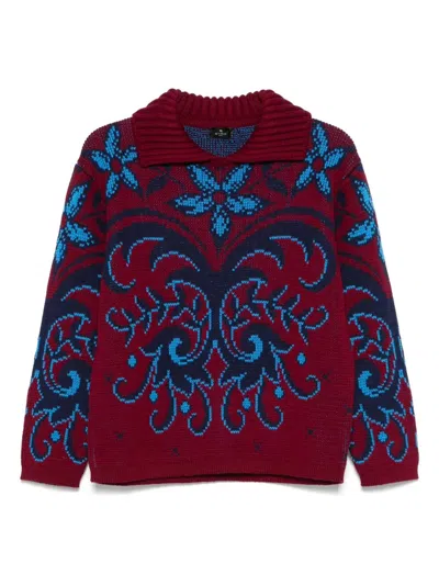 Etro Patterned Wool Sweater In Burgundy