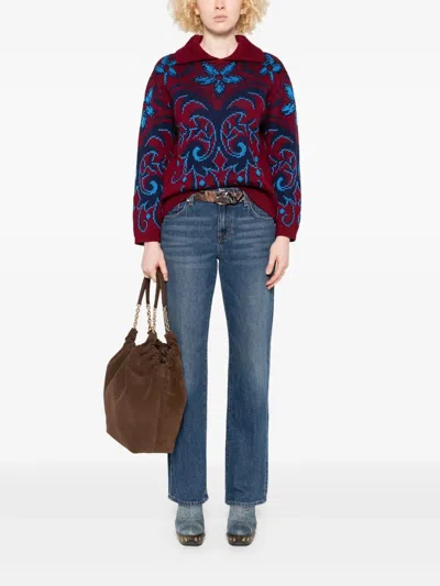 Etro Patterned Wool Sweater In Burgundy