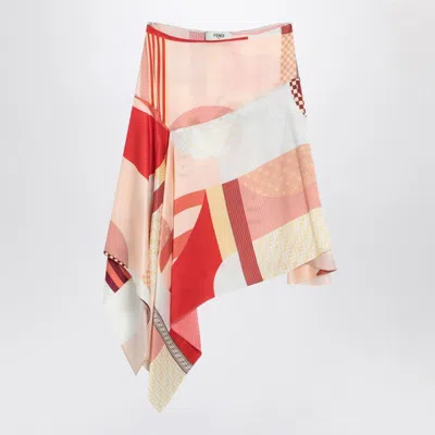 Fendi Pink Silk Skirt With Patchwork Print Women In Brown