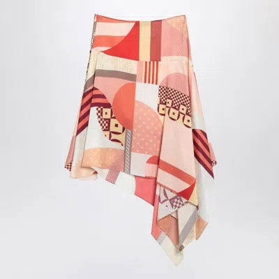 Fendi Pink Silk Skirt With Patchwork Print Women In Brown
