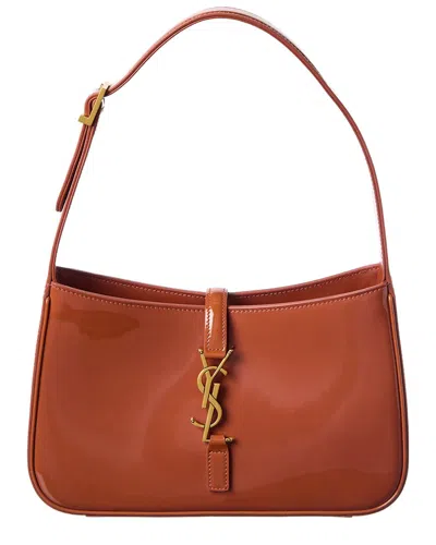 Saint Laurent Le 5 A 7 Patent Hobo Bag In Brown