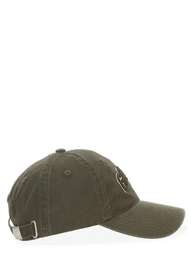 Ganni Green Baseball Cap With Logo Lettering Embroidery On The Front And Logo Patch On The Rear In Cotton 
