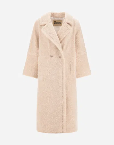 Herno Double-breasted Long Coat In Neutral