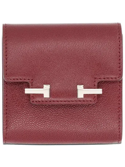 Tom Ford T-bar Leather Wallet In Red