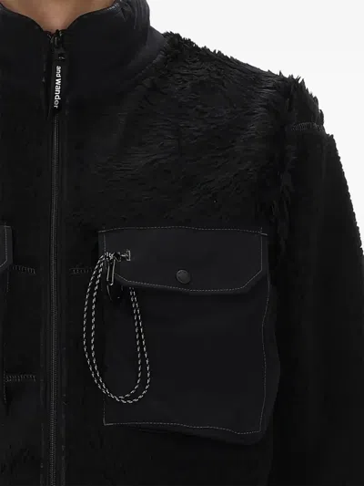 And Wander Black Mix Boa Polyester-blend Plush Jacket In Black