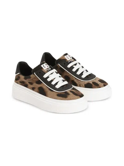 Dolce & Gabbana Leopard-print Logo Sneakers In Brown