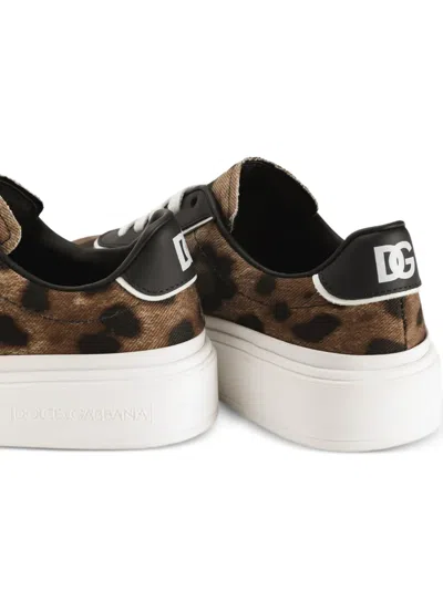 Dolce & Gabbana Leopard-print Logo Sneakers In Brown