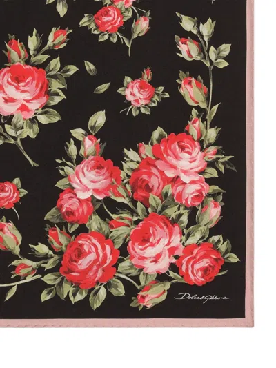 Dolce & Gabbana 90x90 Cm Silk Twill Scarf With A Rose Bouquet Print In Animal Print