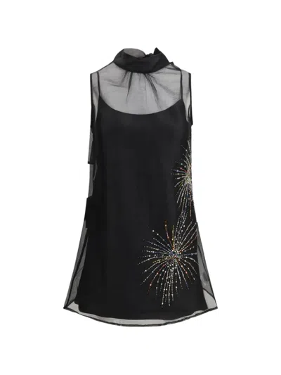 Staud Albee Beaded-detail High-neck Mini Dress In Black