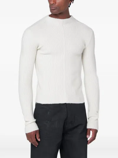 Rick Owens Ribbed Mock-neck Sweater In White