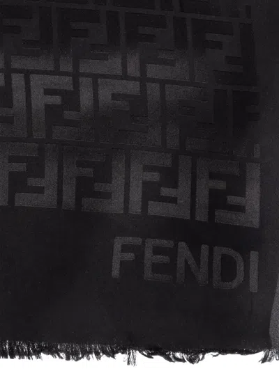 Fendi Rectangular Stole 65x200 Fringed Edges In Black