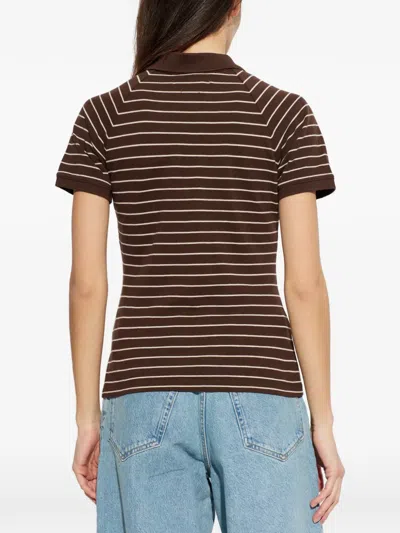 Samsoe & Samsoe Samia Striped Buttoned Polo Top In Brown