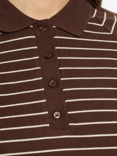 Samsoe & Samsoe Samia Striped Buttoned Polo Top In Brown