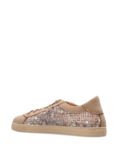 Agl Attilio Giusti Leombruni Sequinned Leather-panel Sneakers In Neutral