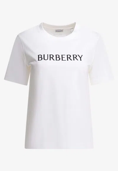 Burberry Ribbed Cotton Jersey T-shirt With Logo Print In Neutral