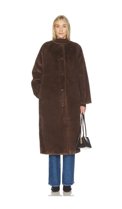 Line & Dot Axel Faux Fur Coat In Brown
