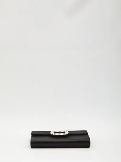Roger Vivier Satin Efflorescence Envelope Clutch Bag In Black