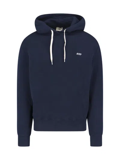 Autry Hooded Sweatshirt Drawstring Ribbed Cuffs In Blue