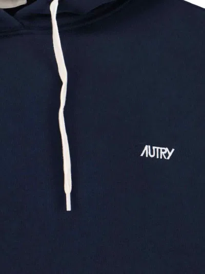 Autry Hooded Sweatshirt Drawstring Ribbed Cuffs In Blue