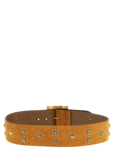Etro Suede Belt Adjustable Length Stud Embellishments Hearts In Brown