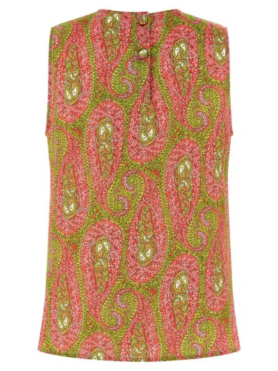 Etro Paisley Foliage Sleeveless Top Button Detail In Multi