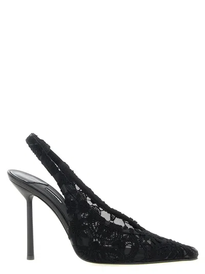 Le Silla Chantilly Lace Slingback Pointed Toe Pumps In Black