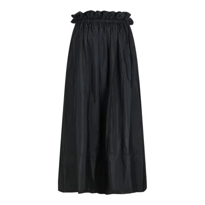 Jil Sander Ruffled Drawstring Midi Skirt In Black