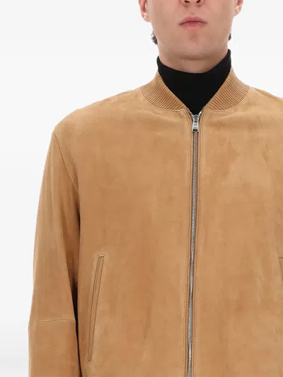 Hugo Boss Boss Muller Suede Bomber Jacket In Brown