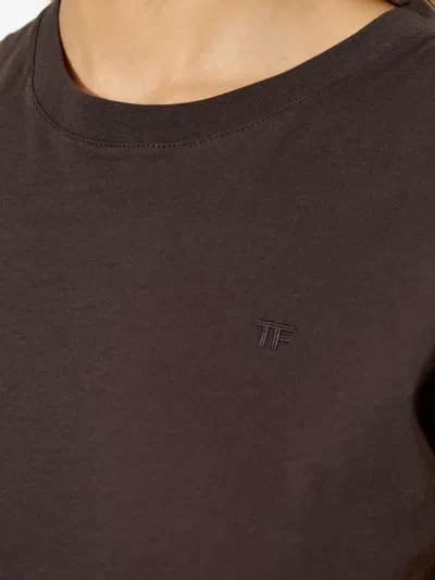 Tom Ford Logo-embroidered T-shirt In Brown