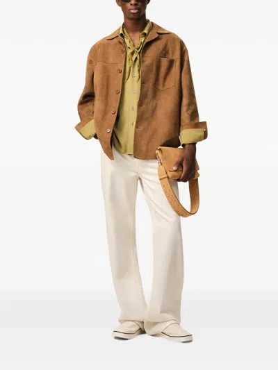 Ami Alexandre Mattiussi Suede Oversize Shirt Long Sleeves Chest Pocket In Brown