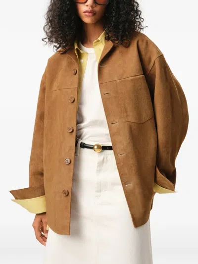 Ami Alexandre Mattiussi Suede Oversize Shirt Long Sleeves Chest Pocket In Brown