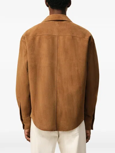 Ami Alexandre Mattiussi Suede Oversize Shirt Long Sleeves Chest Pocket In Brown