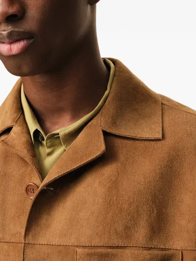 Ami Alexandre Mattiussi Suede Oversize Shirt Long Sleeves Chest Pocket In Brown