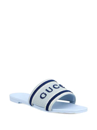 Gucci Logo-stripe Sandals In Blue