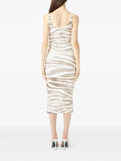Blumarine Ribbed Zebra-print Midi Dress In Neutral