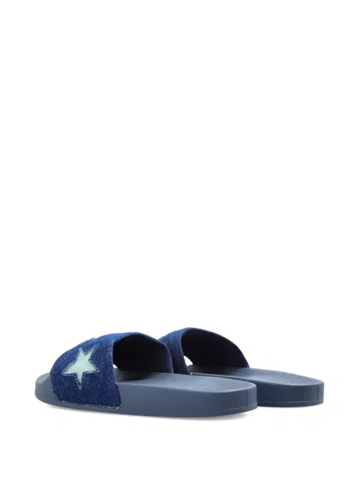 Stella Mccartney Embroidered Denim Slides In Blue