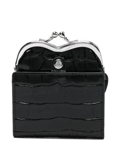 Vivienne Westwood Heart-frame Croc-embossed Wallet In Black