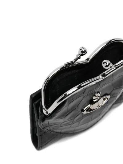 Vivienne Westwood Heart-frame Croc-embossed Wallet In Black