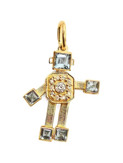 Vans Robot Aquamarine And Diamond Pendant In Gold
