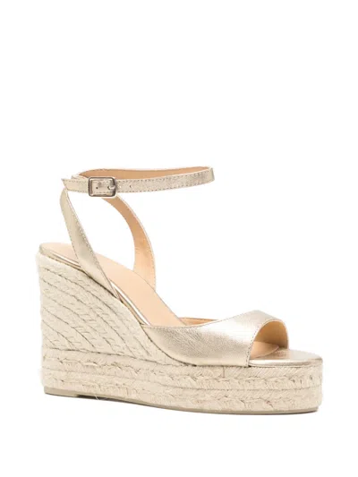 Castaã±er Ankle Strap Wedge Espadrilles In Gold