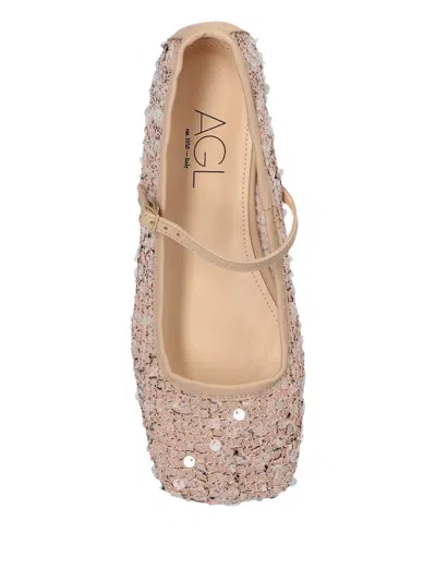 Agl Attilio Giusti Leombruni Ceramic Sequinned Strap Ballet Flats In Neutral