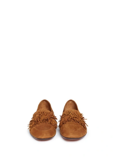 Shop Aquazzura 'wild' Fringe Band Suede Loafers